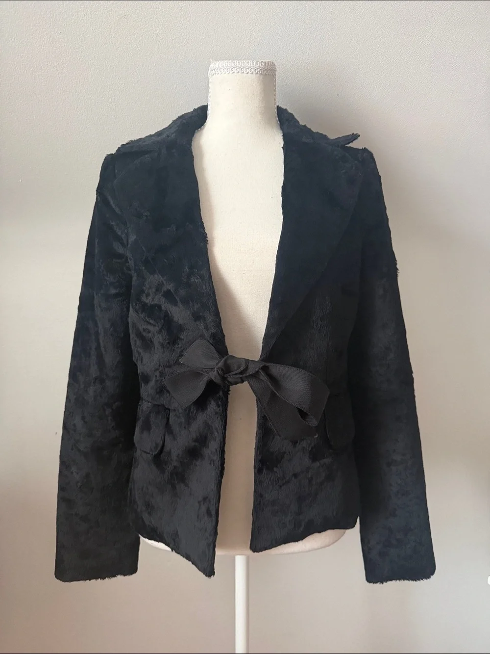 Club Monaco Black Faux Fur Tie-Waist Jacket